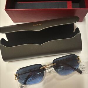 Cartier Sunglasses with Blue Lenses and Gold Details